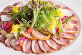 前菜［洋］瞬間スモークした鴨ロースと チキンロール 柑橘とのハーモニー