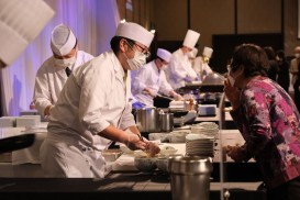 柚子胡椒風味の酢飯　 宮崎長友味噌醤油醸造元 漬けぶどうカンパチの握り寿司　by 美ヶ原温泉 翔峰 坂井料理長