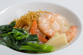 海老と菜の花入りあん掛け焼きそば　柚子胡椒風味