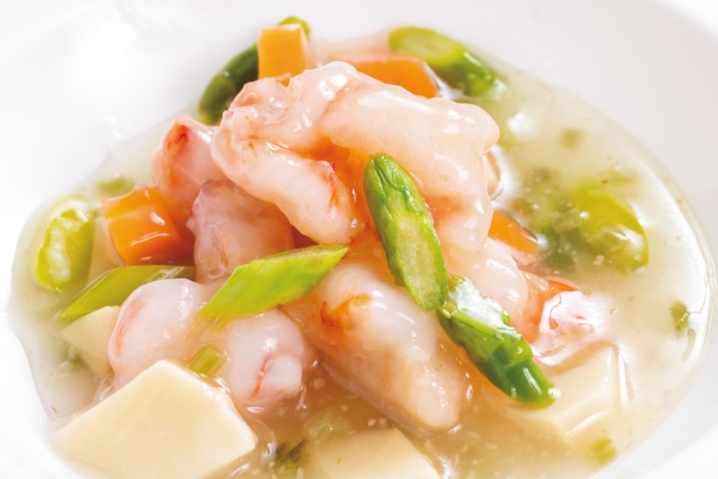 ④大海老とアスパラガスの煮込み　山葵仕立て　￥2,000